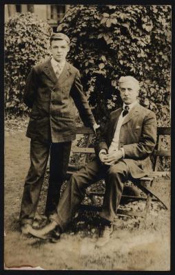 [Postcard of E.C. Keech and E.C.H. in Red Rocks Park, South Burlington, Vermont]     