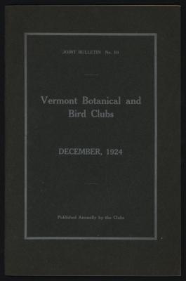 Vermont Botanical and Bird Club Joint Bulletin No. 10