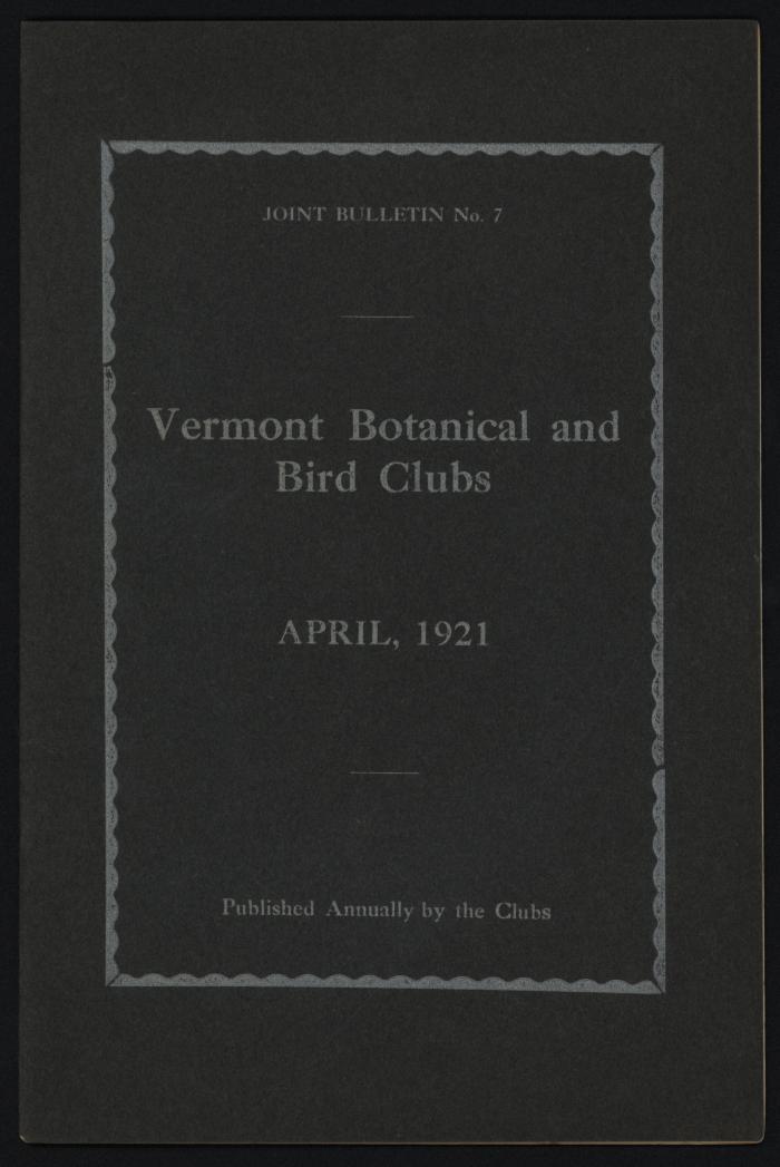 Vermont Botanical and Bird Club Joint Bulletin No. 7
