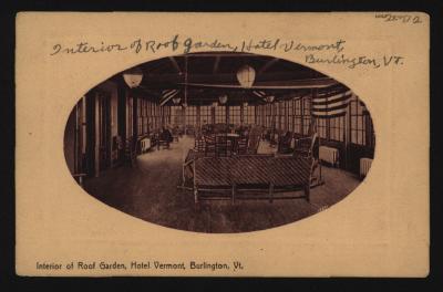 Interior of Roof Garden, Hotel Vermont, Burlington Vt.