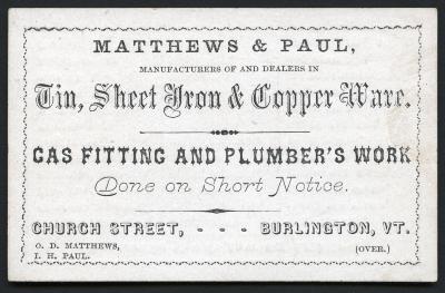 Matthews &amp; Paul Advertising Card