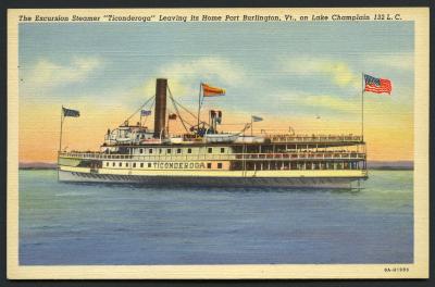 Excursion Steamer "Ticonderoga" Leaving its Home Port Burlington, Vt. on Lake Champlain, The