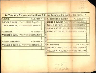 Official Ballot for Ward Five, City of Burlington, March 3d, 1891