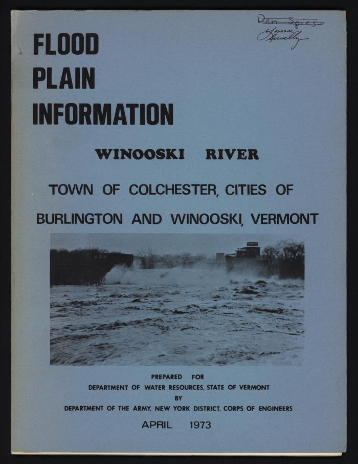 Flood Plain Information: Winooski River Town of Colchester, Cities of Burlington and Winooski, Vermont